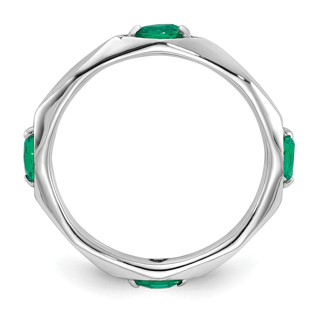 Sterling Silver Stackable Expressions Rhodium-plated Created Emerald Ring