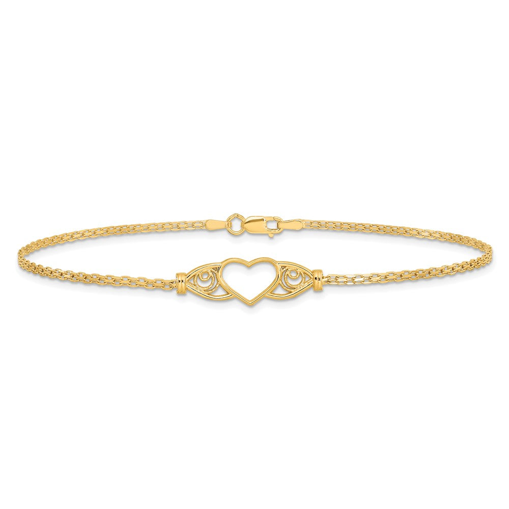 14k Polished Heart 10inch  Anklet 10 inches