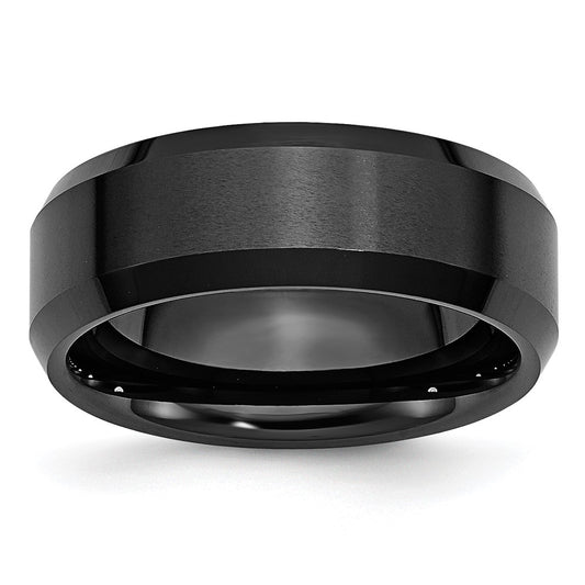 Ceramic Black Beveled Edge 8mm Brushed and Polished Band Size - 7