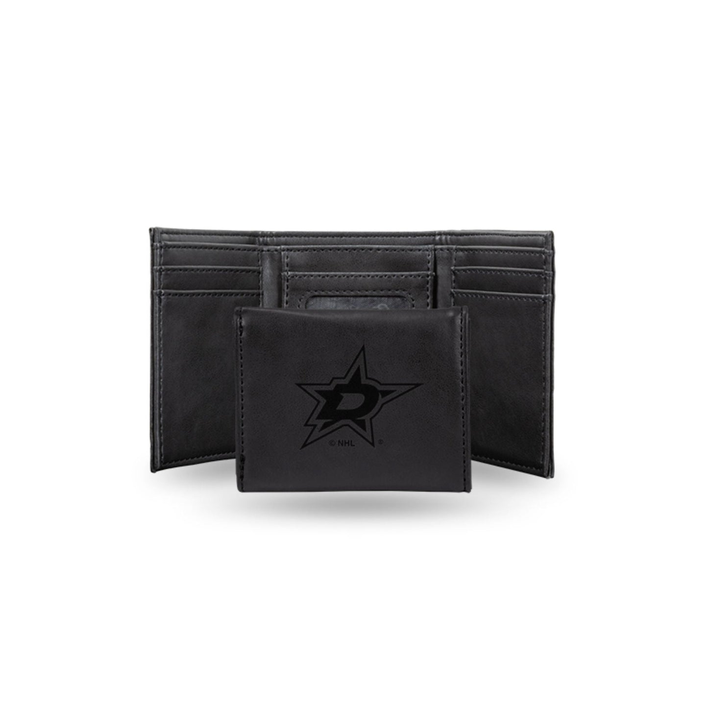 Hockey Rico Industries Dallas Stars Black Laser Engraved Trifold Laser Engraved Tri-Fold Wallet - Men's Accessory