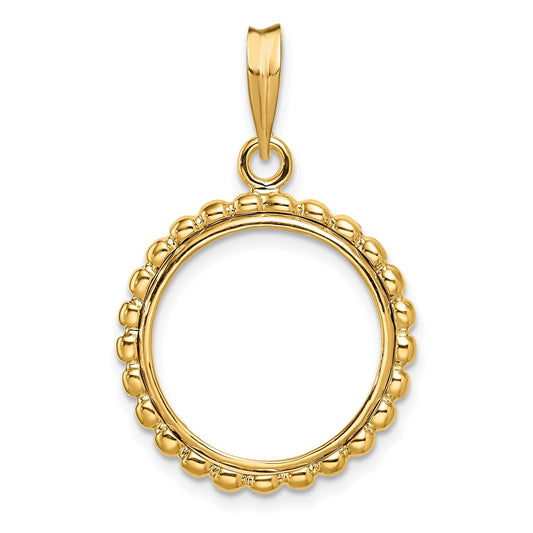 Wideband Distinguished Coin Jewelry 14k Polished with Beaded Edge 16.5mm Prong Coin Bezel Pendant