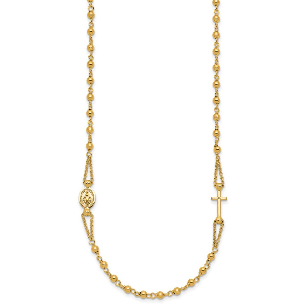 14K Polish/Dia-cut/Beaded Religious Rosary Style Necklace