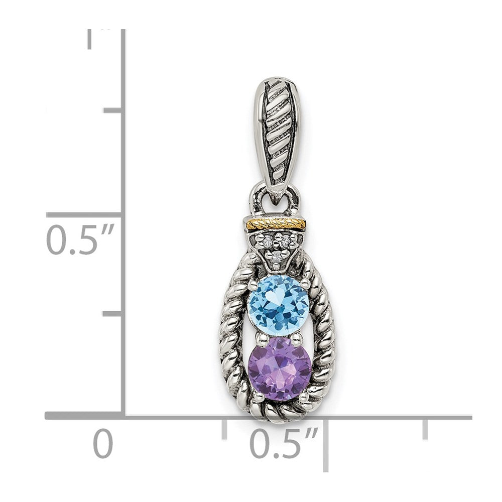 Sterling Silver Antiqued w/14k 2-stone w/Diamond Mothers Pendant Semi-Mount