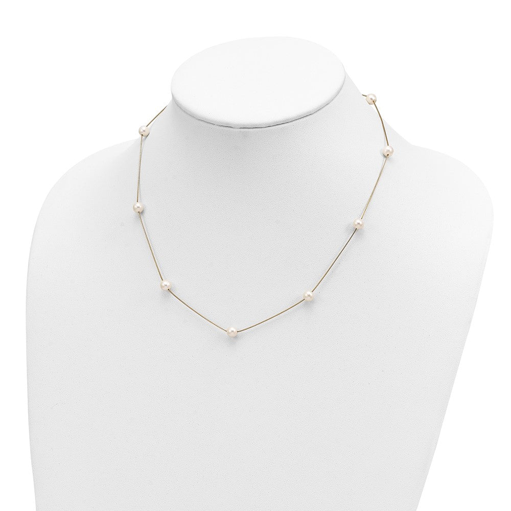 10k 5-6mm White Round Freshwater Cultured Pearl 9-Station 18 inch Necklace