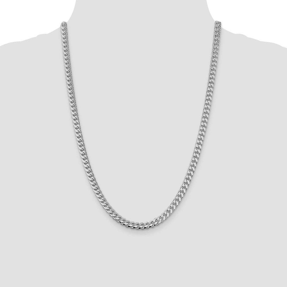 Sterling Silver Rhodium-plated 6mm Domed w/ Side D/C Curb Chain 24 Inches