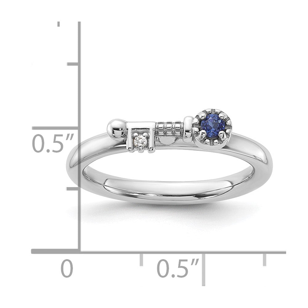 Sterling Silver Stackable Expressions Rhodium-plated Created Sapphire and White Topaz Key Ring Size -9