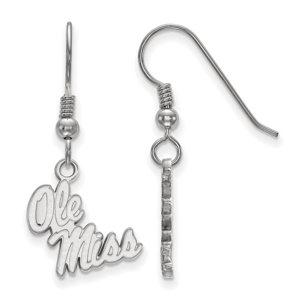 Sterling Silver Rhodium-plated LogoArt University of Mississippi Ole Miss Small Dangle Wire Earrings QSS048UMS