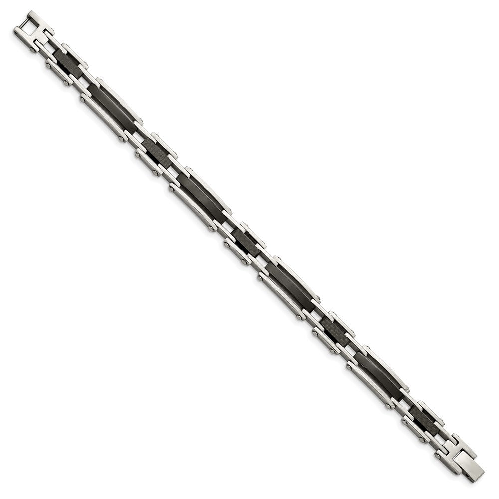 Stainless Steel Polished Blk IP-plated w/Solid Black Carbon Fiber Bracelet 8.25 inches