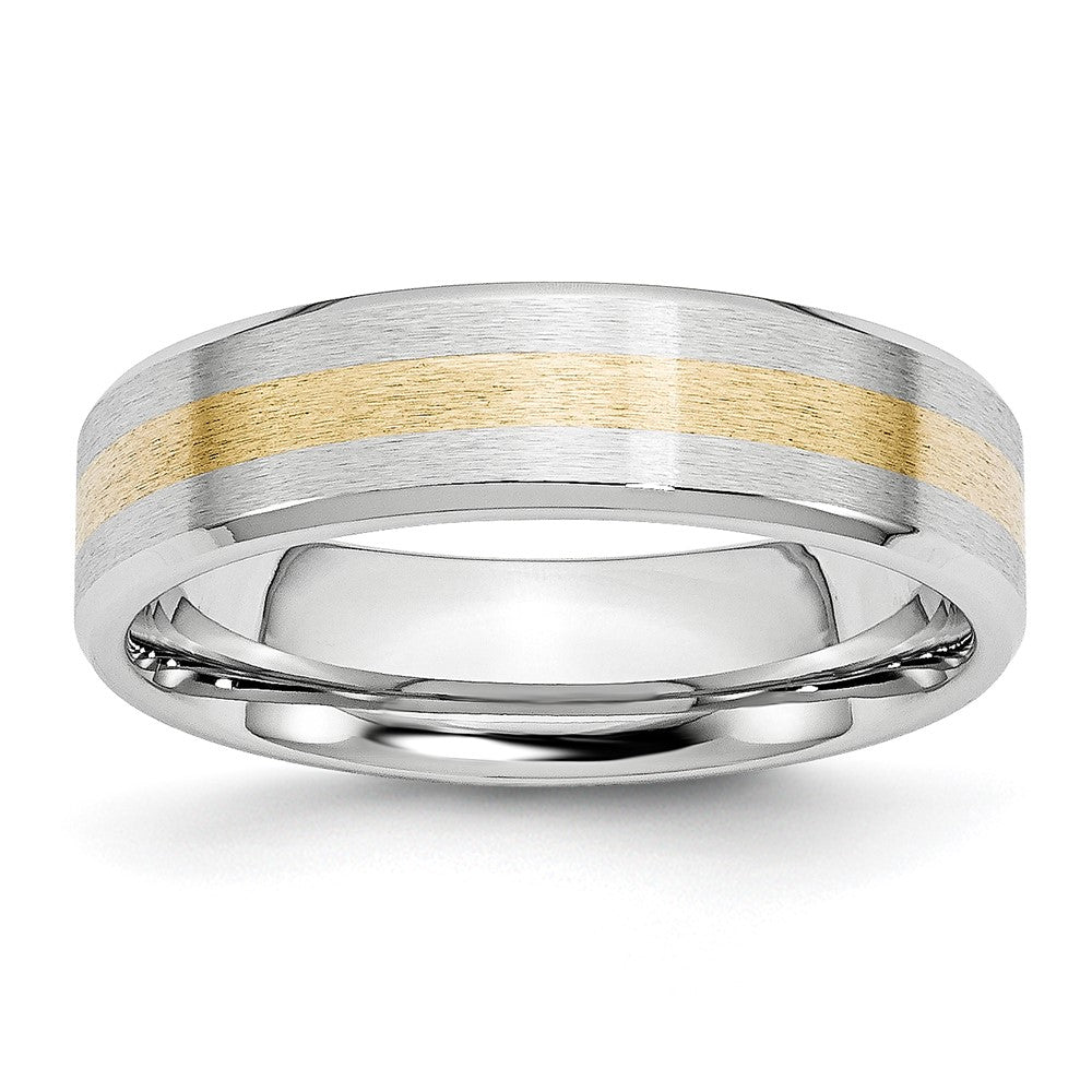 Cobalt 14k Gold Inlay Satin and Polished 6mm Band Size - 7.5