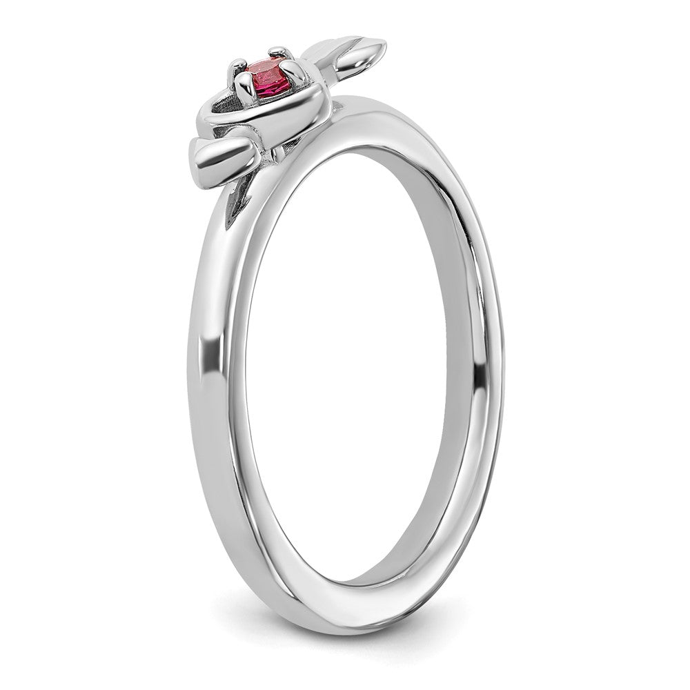 Sterling Silver Stackable Expressions Rhodium-plated Pink Tourmaline Heart with Arrow Ring Size -7