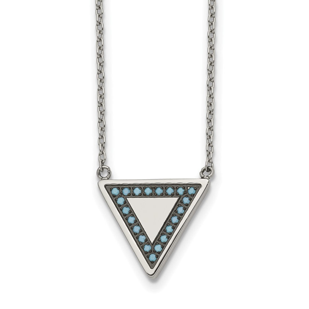 Stainless Steel Polished w/Reconstructed Turquoise w/2in ext. Necklace