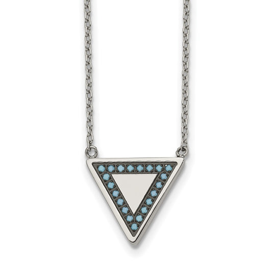 Stainless Steel Polished w/Reconstructed Turquoise w/2in ext. Necklace