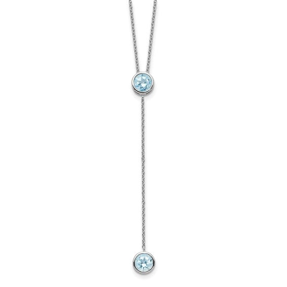 Sterling Silver Rhodium-plated Blue Topaz w/ 2in ext. Y-Necklace 16 Inches