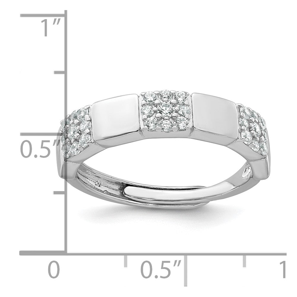 Sterling Silver Rhodium-plated Polished Pave CZ Squares Size 8 Adjustable Ring