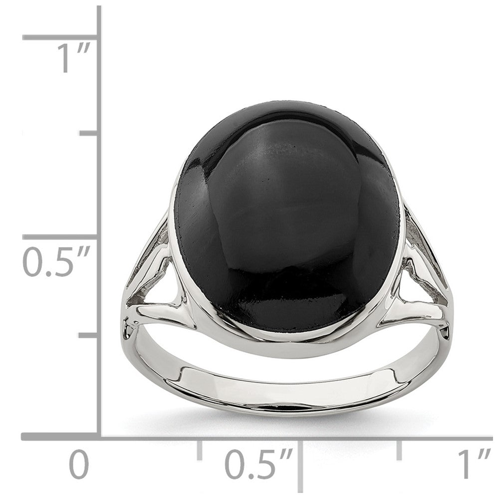 Sterling Silver Polished Black Onyx Oval Cut Ring