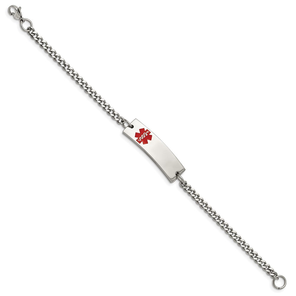 Stainless Steel Polished w/Red Enamel 8.75in Medical ID Bracelet 8.75 inches
