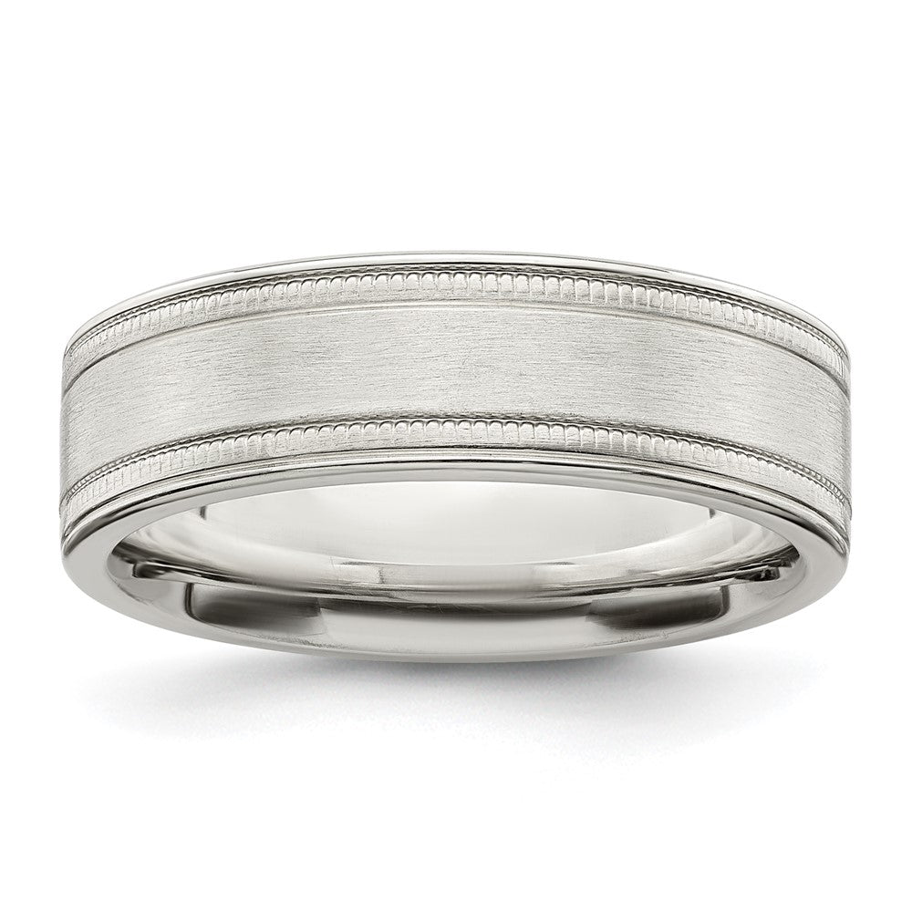 Sterling Silver 6mm Brushed Flat Milgrain Grooved Edge Fancy Band Size 7