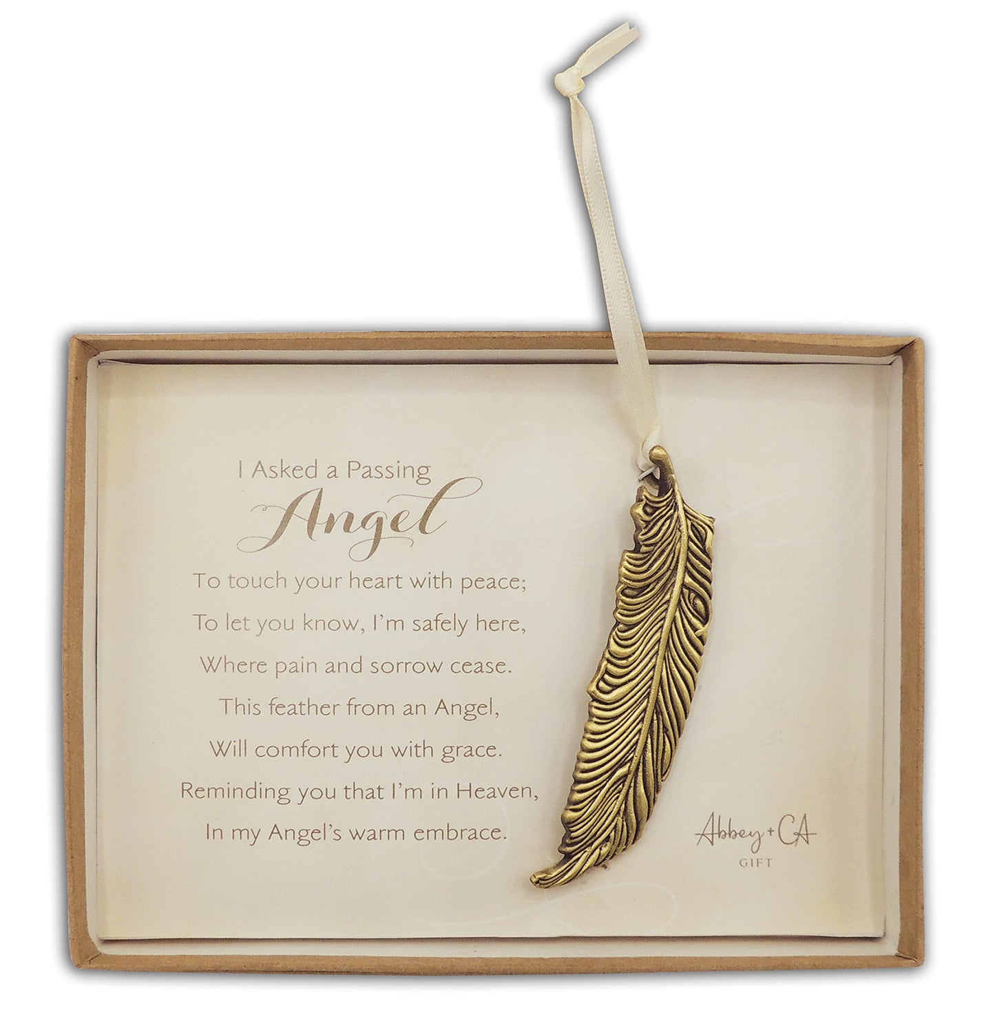 Cathedral Art Abbey & CA Gift Bo Passing Angel Feather Ornament On White Ribbon, 0.5"x3"x0.75", Multi