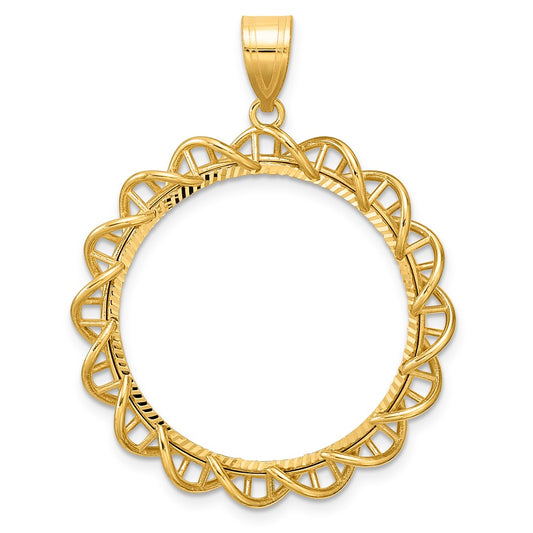 14k Diamond Cut Overlapping Singapore with 27.0mm Prong Coin Bezel Pendant