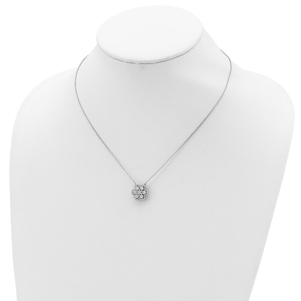Sterling Shimmer Sterling Silver Rhodium-plated 15.75 inch 55 Stone Flower CZ Necklace with 2 inch extender 15.75 Inches