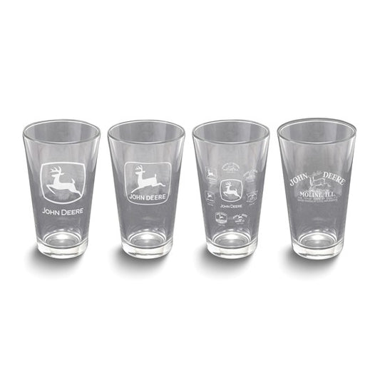 John Deere 6904 White Etched 16 ounce Set of Four Glasses Set with Different Designs