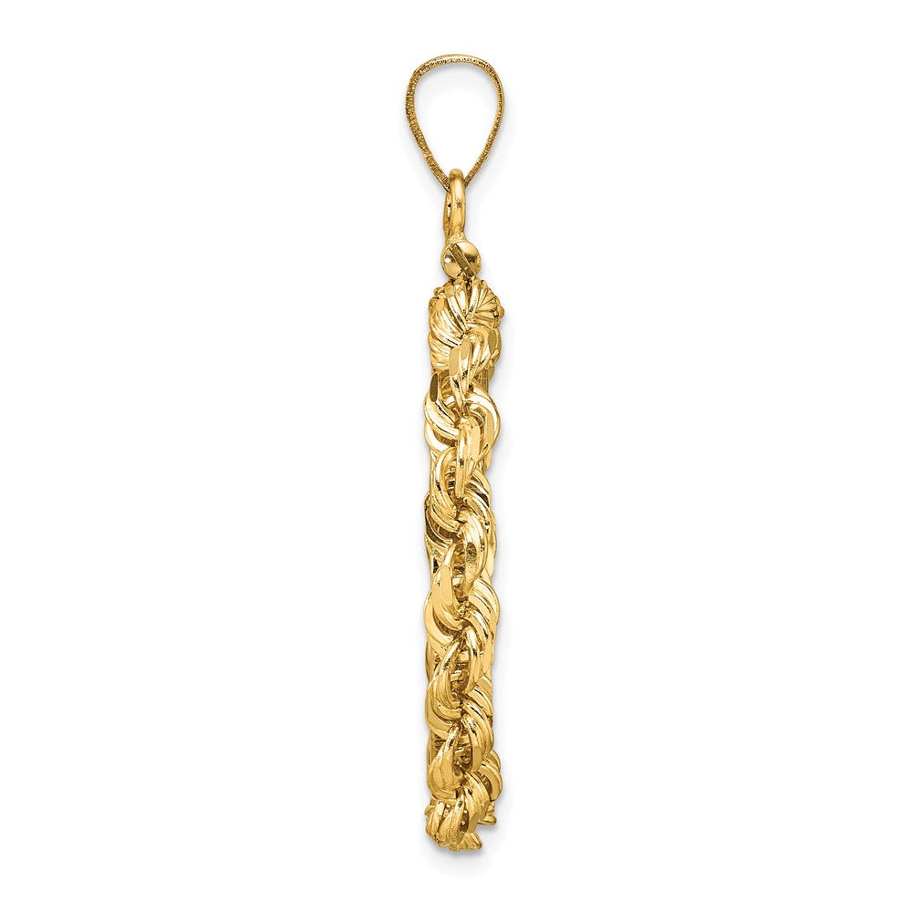 Wideband Distinguished Coin Jewelry 14k Polished Rope and Diamond-cut 22.0mm x 1.9mm Screw Top Coin Bezel Pendant