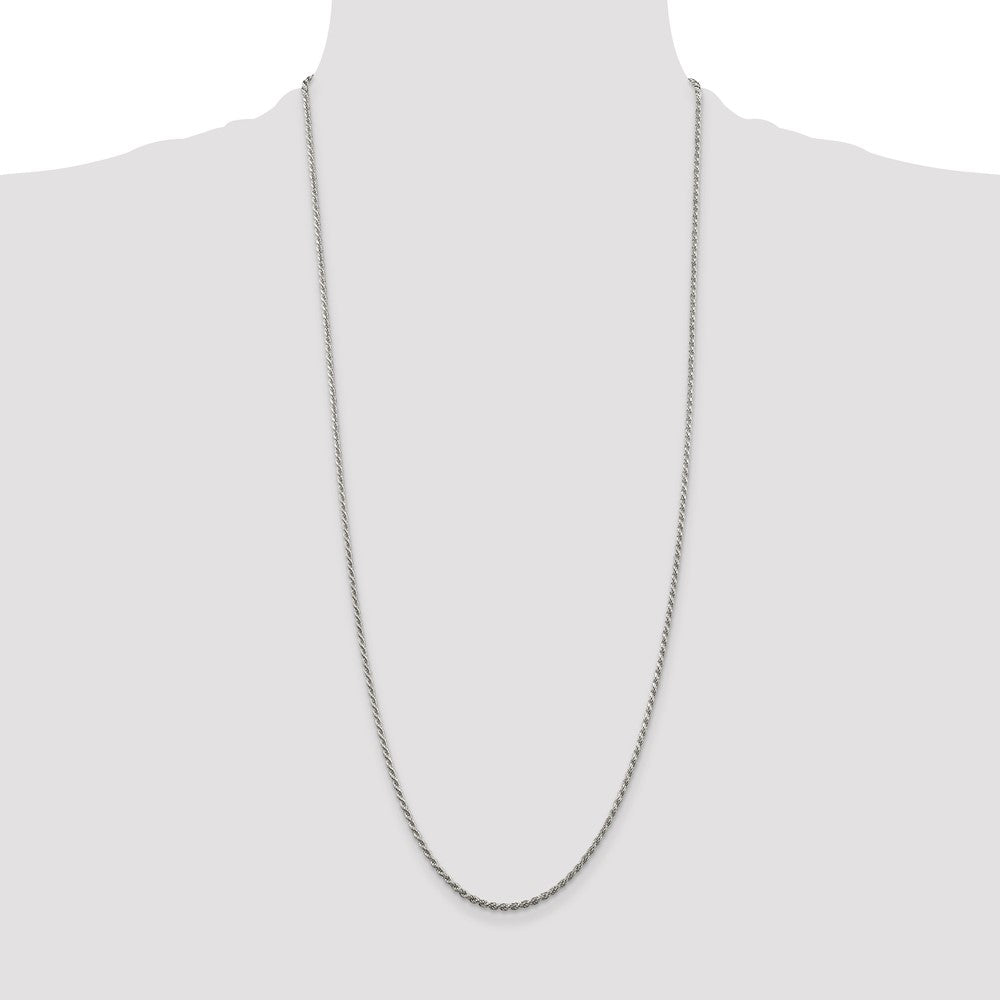 Sterling Silver Rhodium-plated 1.85mm Diamond-cut Rope Chain 30 Inches