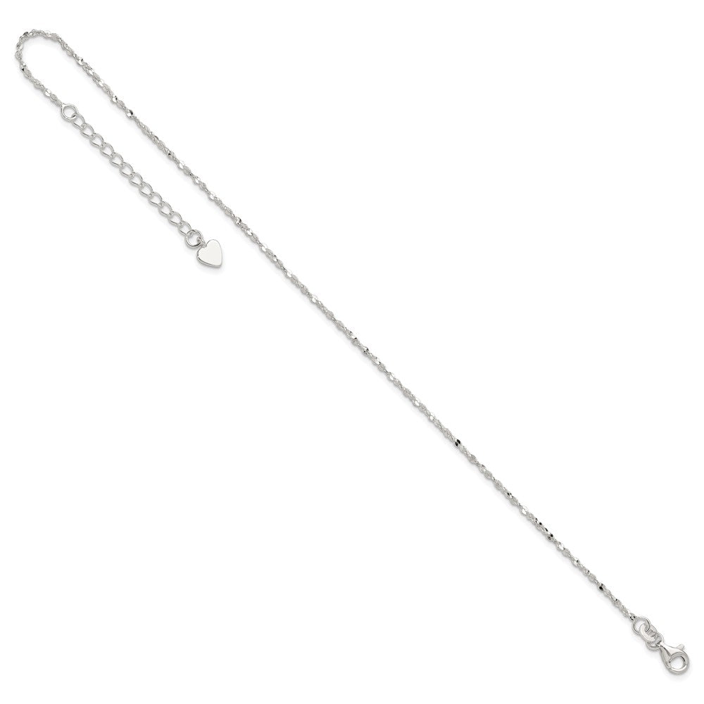 Sterling Silver Twisted Serpentine Heart 9 inch Plus 1.5 inch ext. Anklet 9 inches