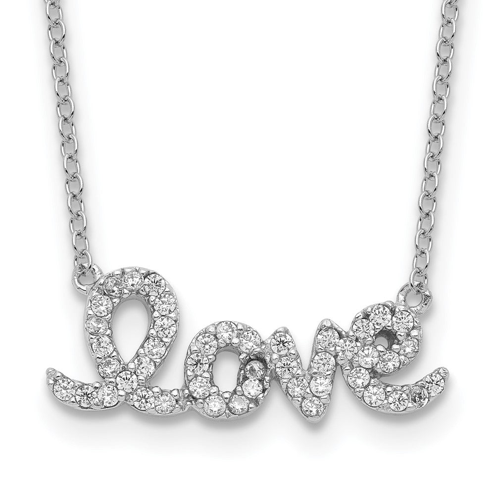 Sterling Silver Rhodium-plated CZ LOVE w/1in ext Necklace 16 Inches