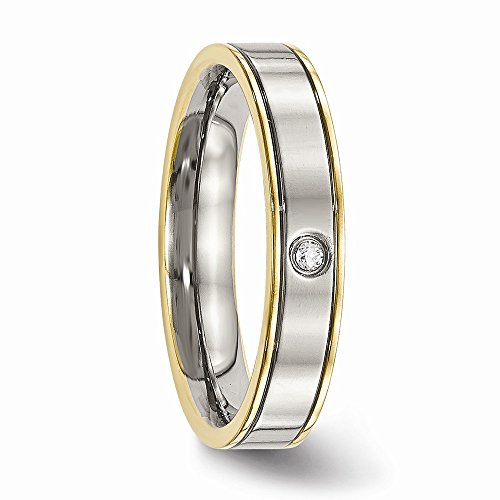 Titanium Polished Yellow IP-plated w/CZ 5mm Grooved Comfort Fit Band Size - 10.5