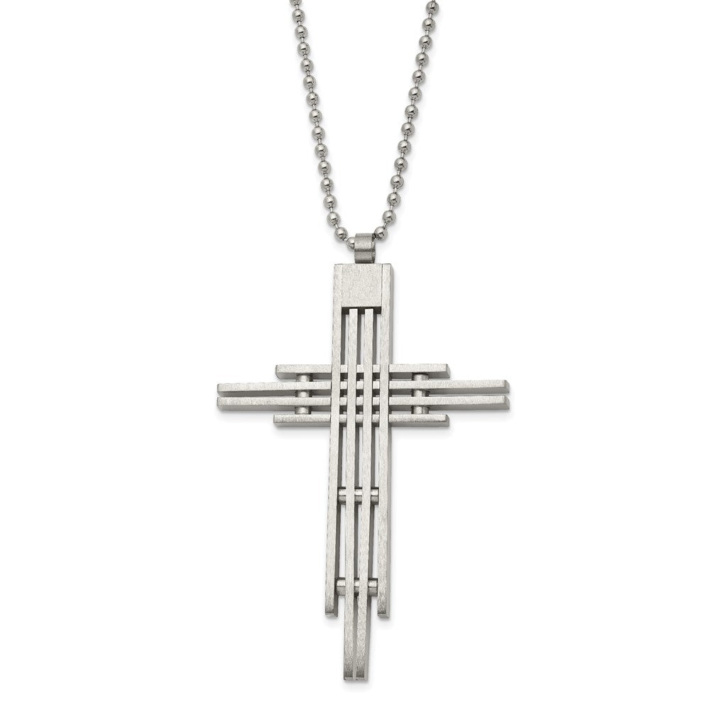 Stainless Steel Brushed and Polished Cross 24in Necklace