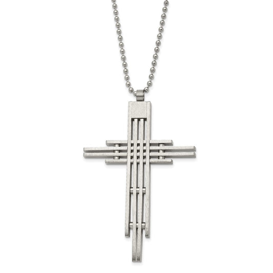 Stainless Steel Brushed and Polished Cross 24in Necklace