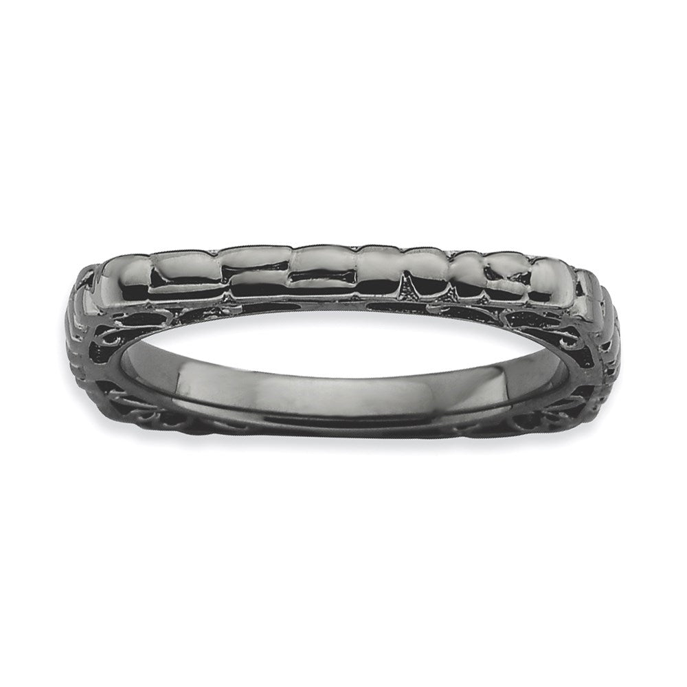 Sterling Silver Stackable Expressions Polished Black-plate Square Ring