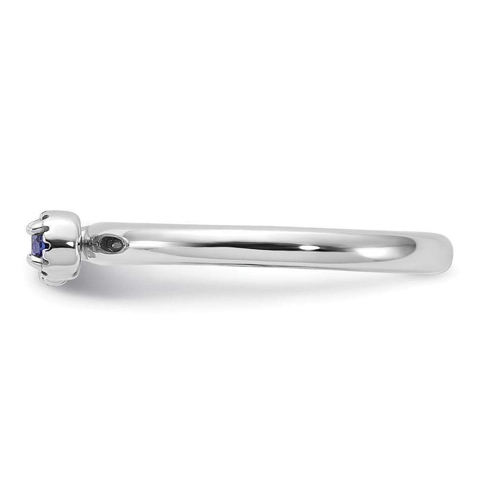 Sterling Silver Stackable Expressions Rhodium-plated Created Sapphire and White Topaz Key Ring Size -7