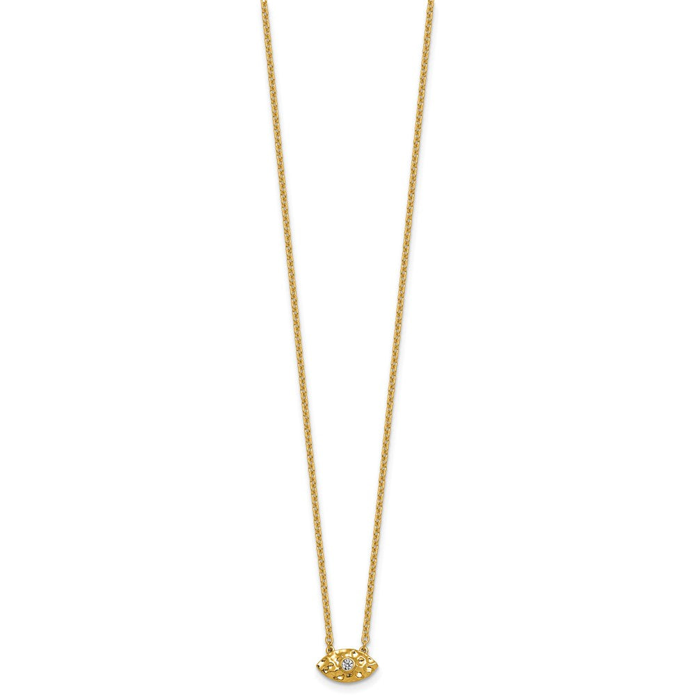 14K Polished and Hammered Diamond Evil Eye Necklace