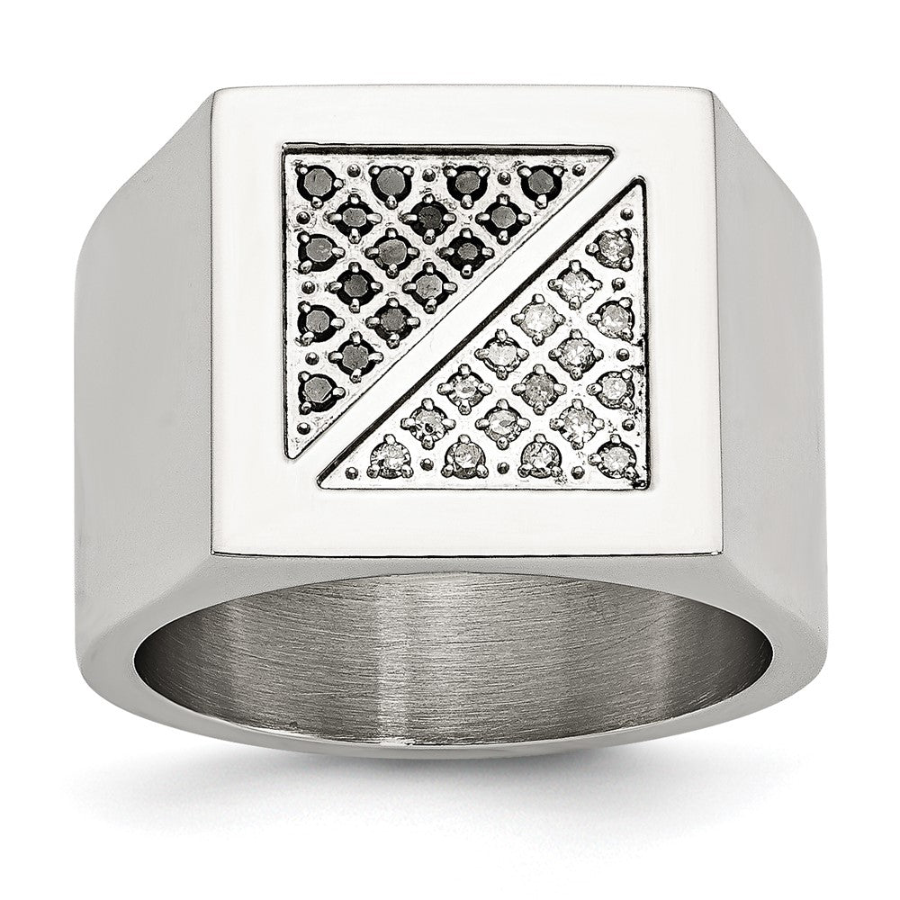 Stainless Steel Polished 1/4ct Black & White Diamond Ring Size - 10