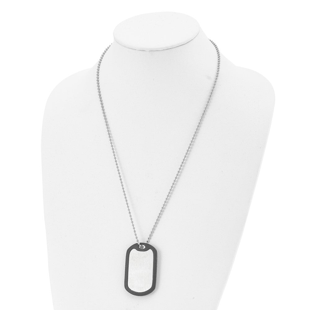 Stainless Steel Brushed/Polished Removeable Blk Rubber Dog Tag Necklace