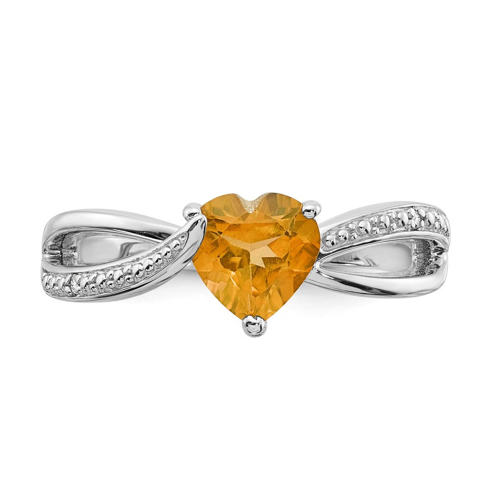 Sterling Silver Heart Shaped Citrine & Diamond Ring