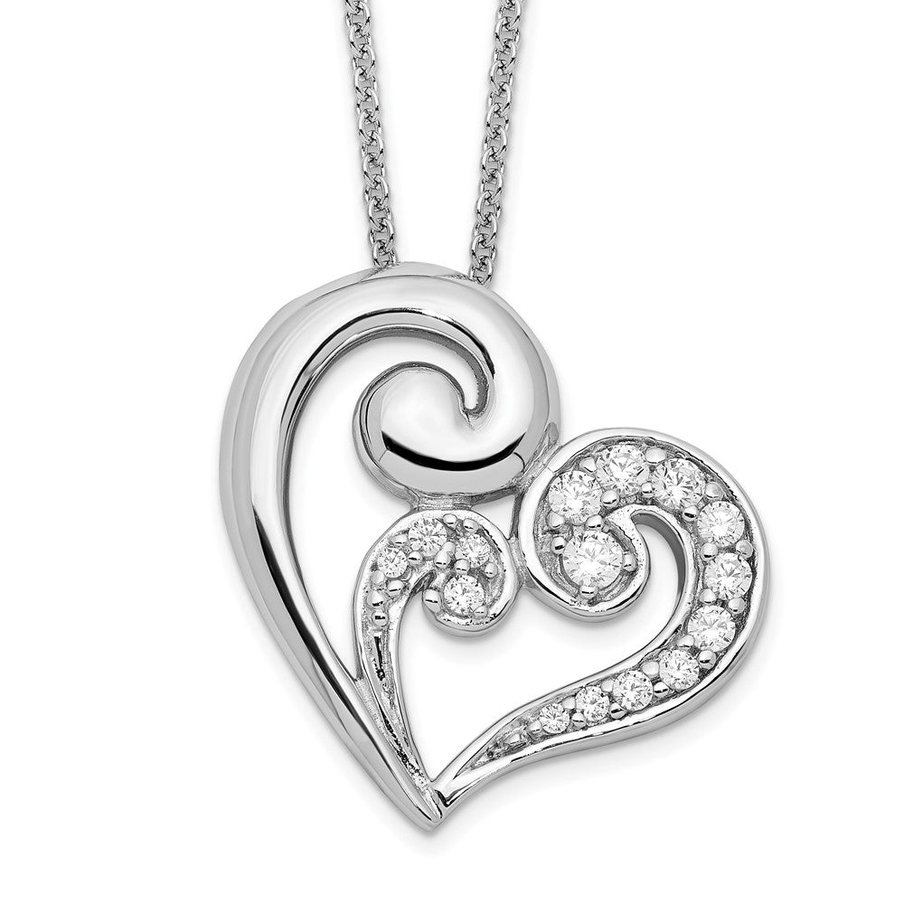 Sentimental Expressions Sterling Silver Rhodium-plated CZ A Mothers Journey 18in Heart Necklace 18 Inches