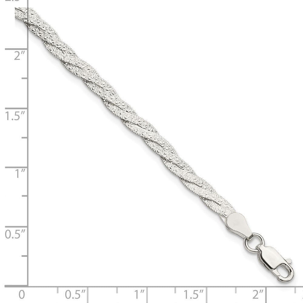 Sterling Silver Fancy Textured Reversible Braided Bracelet 7.5 inches