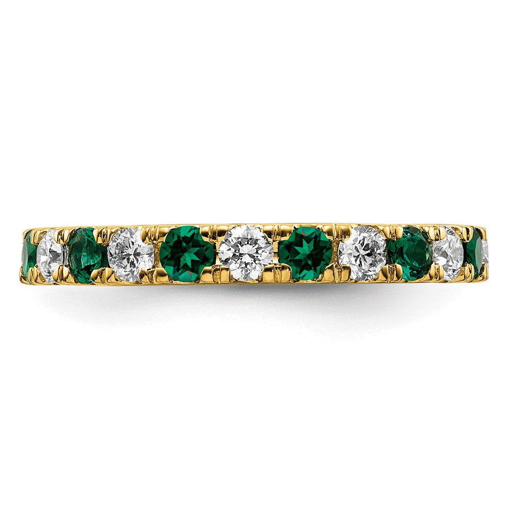14k 3/4 carat Lab Grown Diamond VS/SI+ G+ and Lab Created Emerald Size 6.5 Eternity Band