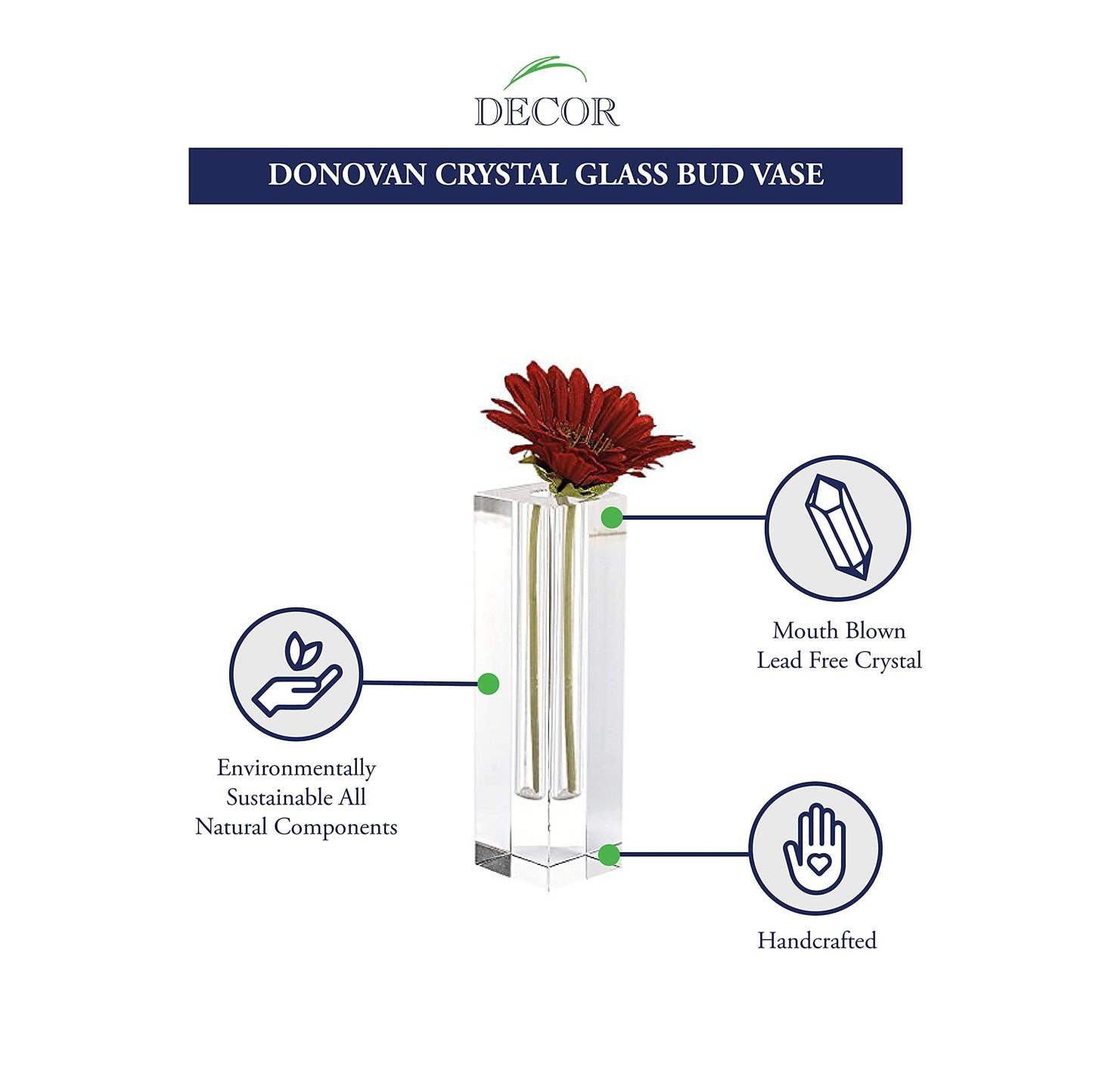 Badash Donovan 7.25" Optical Crystal Bud Vase