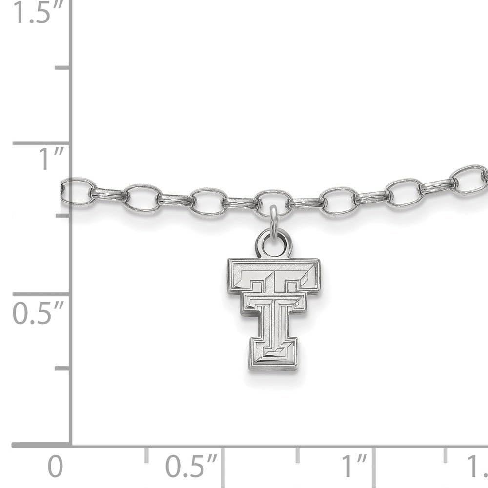 LogoArt Sterling Silver Rhodium-plated Texas Tech University Anklet