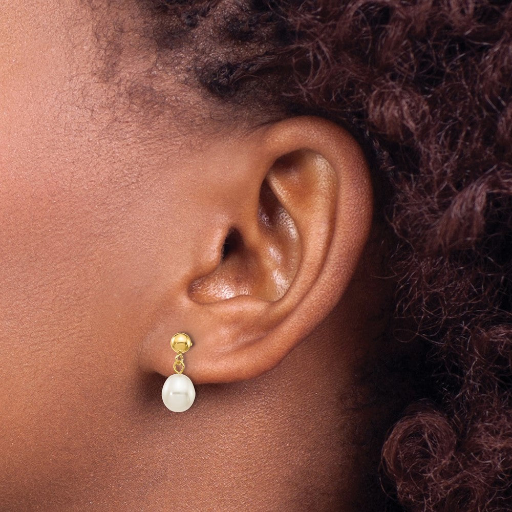 10k 6-7mm White Rice Freshwater Cultured Pearl Dangle Post Earrings
