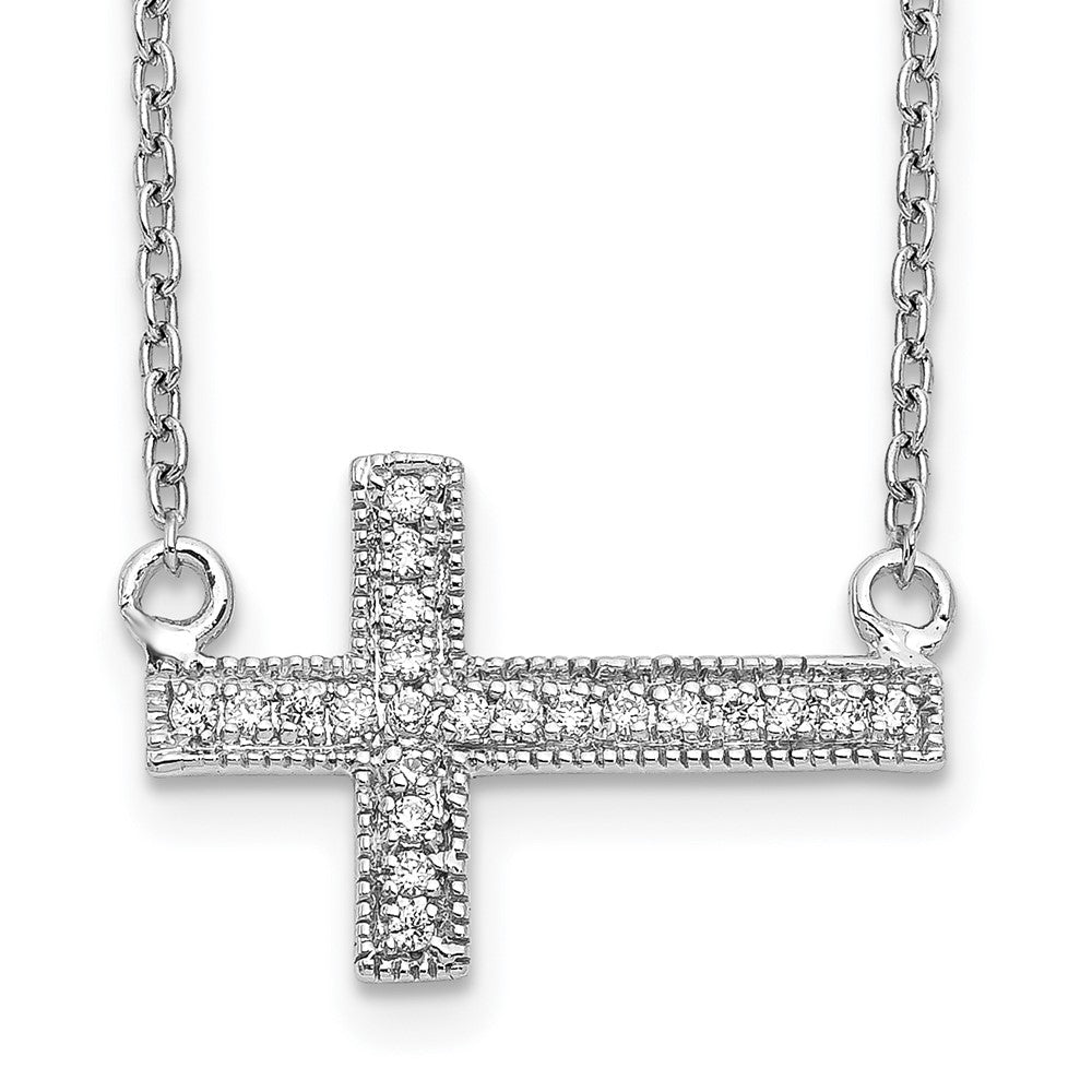 14k White Gold Diamond Sideways Cross 18in Necklace