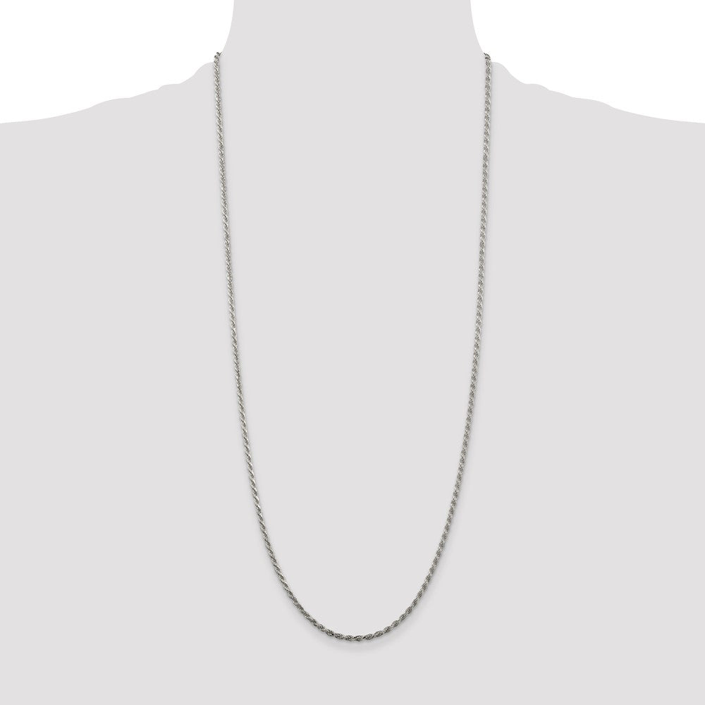 Sterling Silver Rhodium-plated 2.25mm Diamond-cut Rope Chain 30 Inches