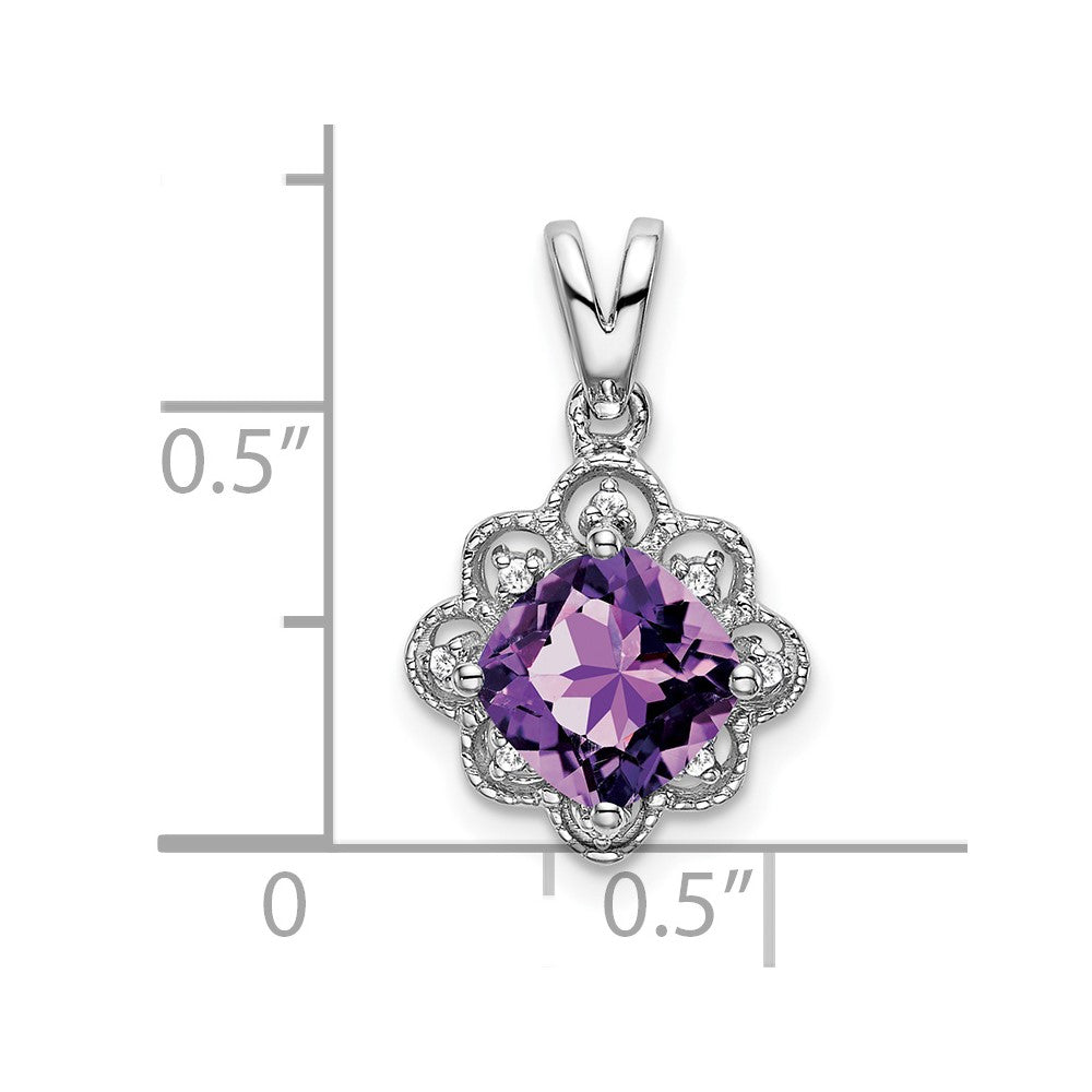 14k White Gold Amethyst and Diamond Scalloped Pendant