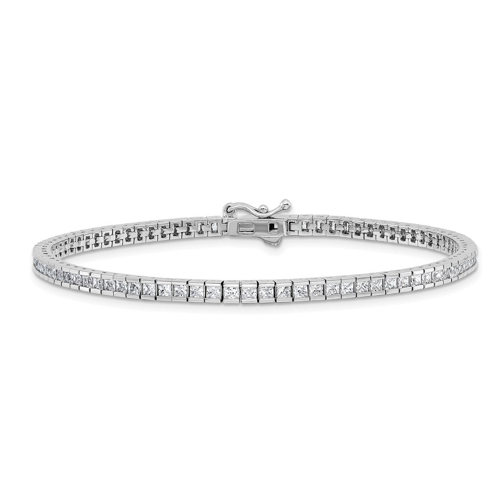 Sterling Shimmer Sterling Silver Rhodium-plated Square 3mm x 3mm CZ 86 Stone 8 inch Bracelet 8 inches