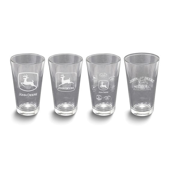 John Deere 6904 White Etched 16 ounce Set of Four Glasses Set with Different Designs