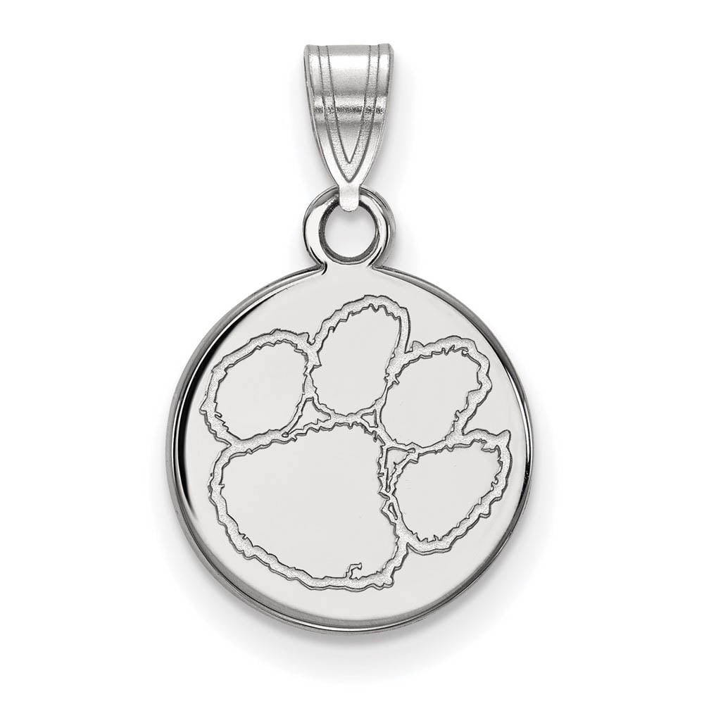 Sterling Silver Rhodium-plated LogoArt Clemson University Tiger Paw Small Disc Pendant Q-SS037CU